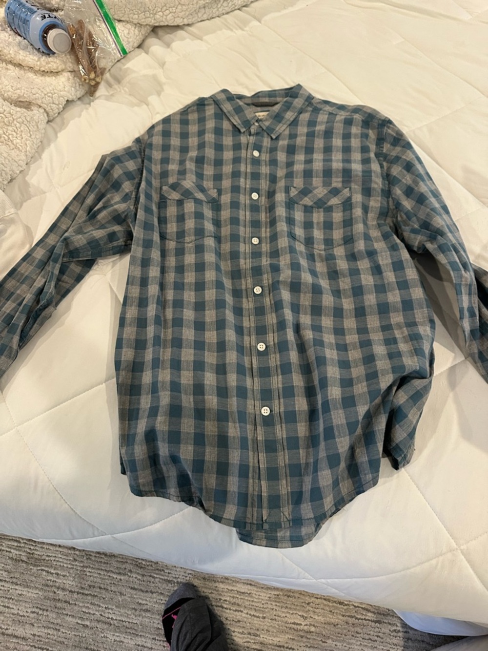 Life After Denim Blue and Gray Plaid Button-Down Shirt